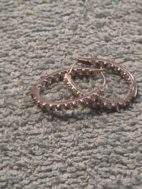 Inside Out Hoop Earrings White Gold Plated Pave CZ Clear Round Hinged Sparkle